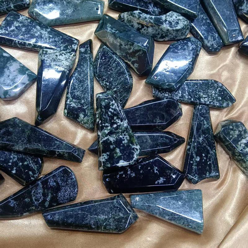 Natural Xiuyu Jade Deep Green Raw Stone Pendant Necklace