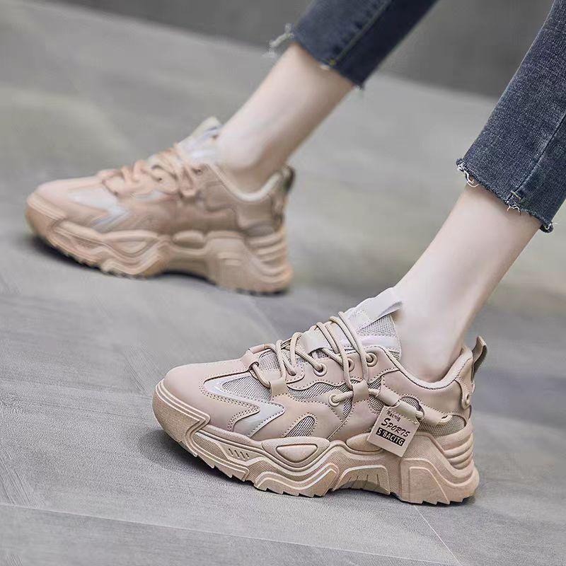 Platform Dad Shoes Women's New White Shoes Leather Casual Sneaker Spring and Autumn Shoes Tide