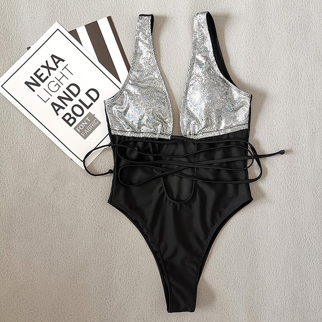 Women's One-Piece Snake Print Hot Stitching Sexy Straps With Chest Pads Without Steel Bbra Swimsuit
