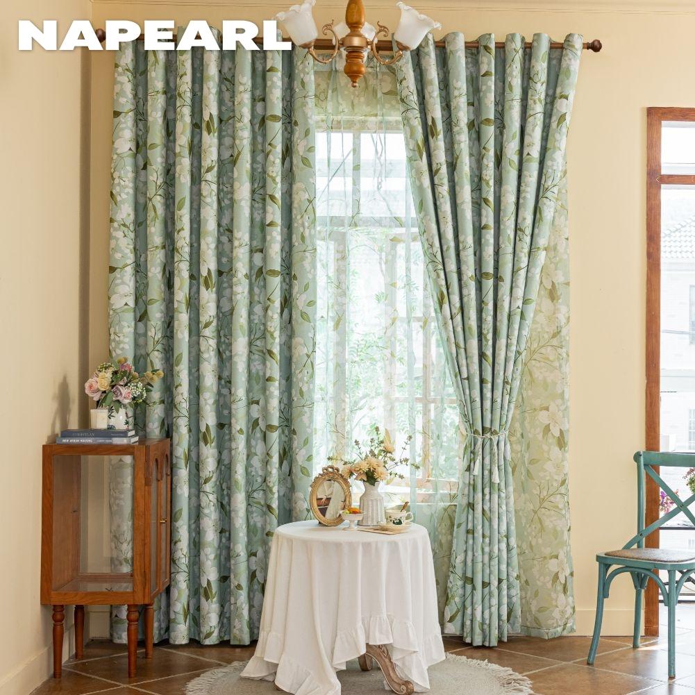 1 ks NAPEARL Módní a všestranné závěsy se zeleným potiskem gardénie Plně zatemňovací závěsy do ložnice, obývacího pokoje, na balkonové okno pro domácí dekoraci