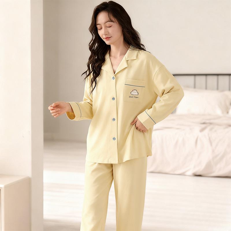 Simple casual pajamas women's autumn and winter new long-sleeved trousers women's comfortable and skin-friendly loungewear suit can be worn outside
