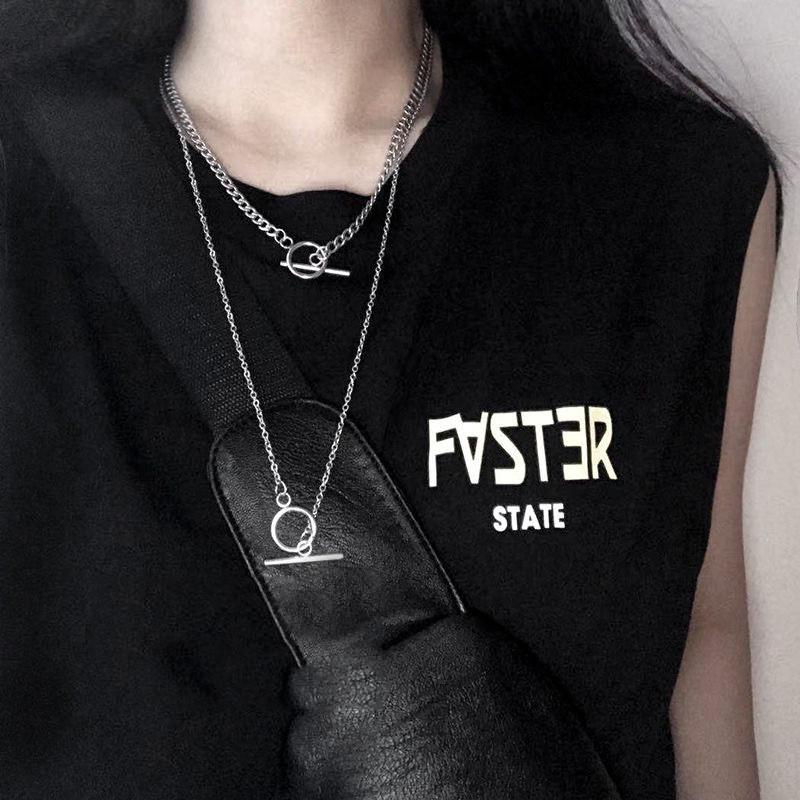 Trendy Double-Layer Hip-Hop Necklace for Men & Women - OT Buckle Choker & Sweater Chain