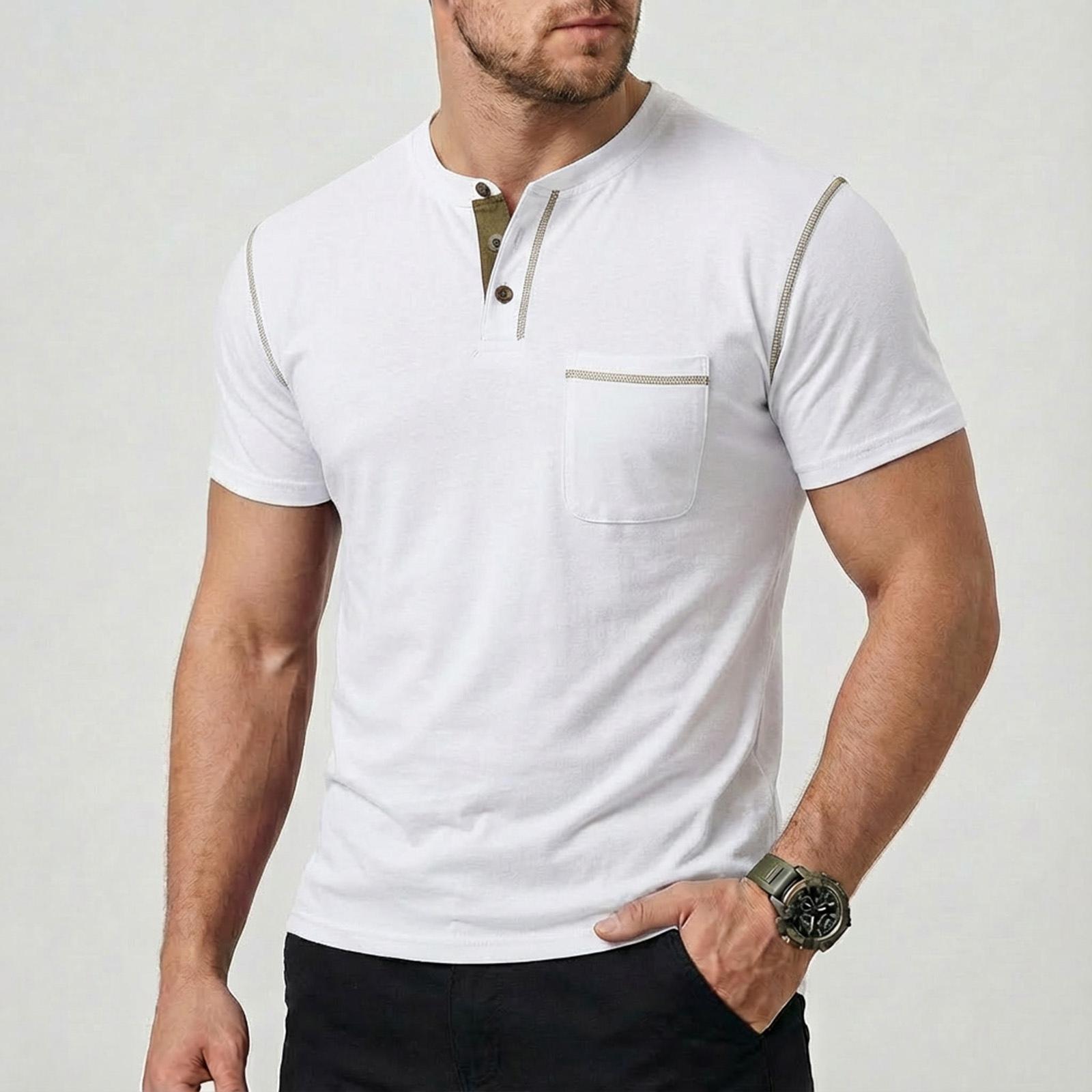Мужские однотонные топы с коротким рукавом Мужские повседневные модные топы с коротким рукавом XL белый