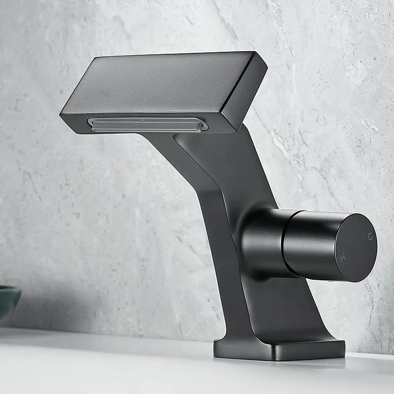 Hot and Cold Faucets Bathroom Deck Mounted Waterfall Bathroom Basin Faucet Single Hole Single Handle Water Tap