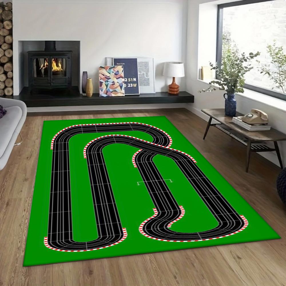 

Green Racing Track Carpet Mat for Living Room Home Decoration Kids Play Rug Black Racecar Floor Mat Game Room Decor Non Slip 40X60CM