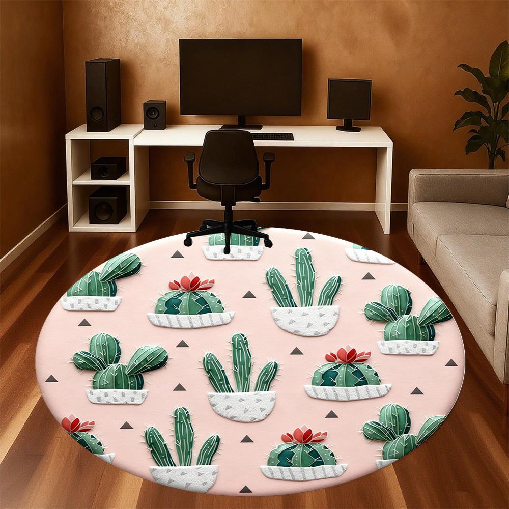 1pc Cactus Pattern Round Chair mat office Area Rug - Non-Slip, Floor Mat for Office, Bedroom, Ideal home decor gift p0105065