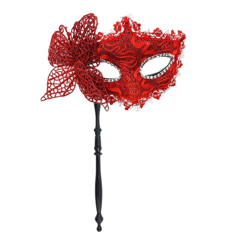 Benátská maska motýla pro ženy Maškarní maska Halloweenská párty maska s držákem Půlmaska Mardi Gras maska