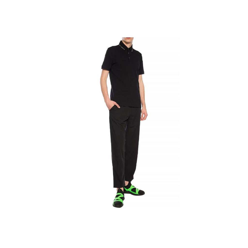 Emporio Armani Solid Color Logo Letter Collar Casual Short Sleeve Polo Shirt Men Tops Black 3H1FL9-1JPTZ-F980