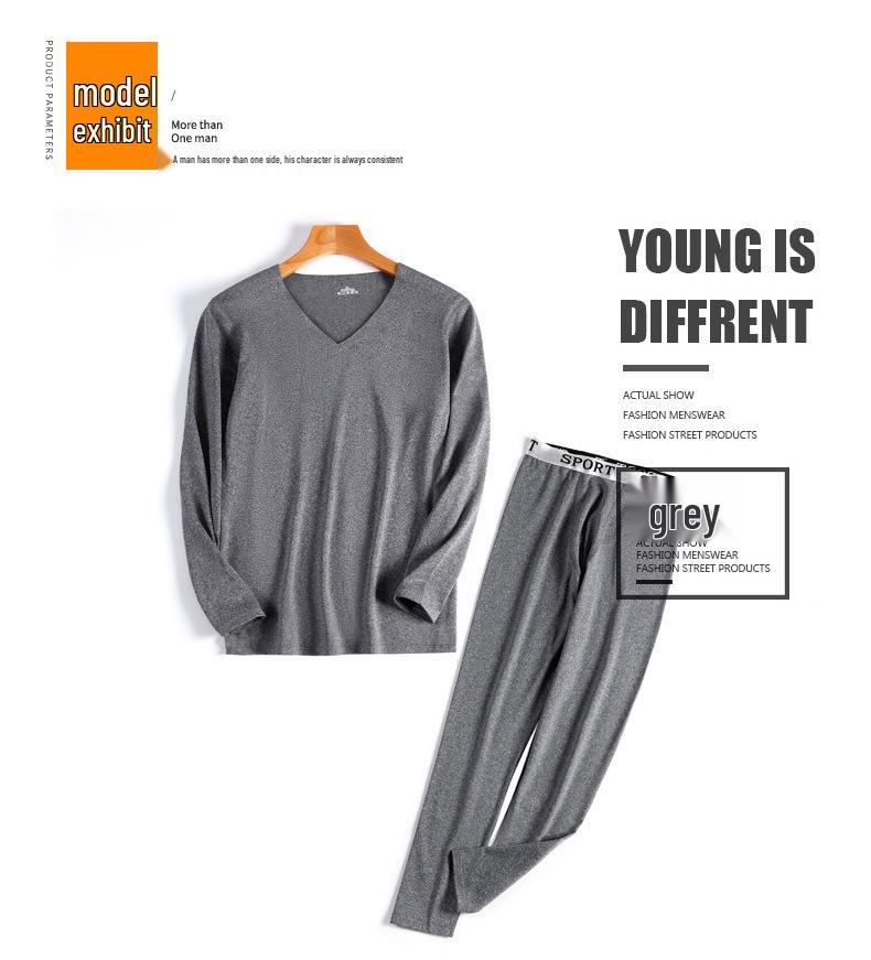 Men's Slim Fit Seamless Fleece-lined Thermal Underwear Set for Autumn