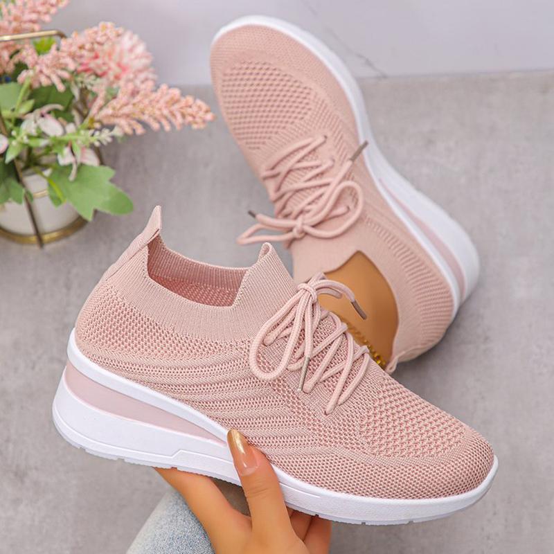 Fashion Women's Breathable Knitting Wedge Sneakers Thick Sole Slip On Casual Sneakers Woman Comfortable Soft Sole Casual Sports Shoes 43