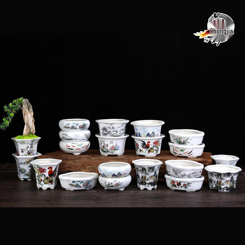White Glazed Ceramic Succulent Pot - Mini Potted Plant for Office Desk or Balcony