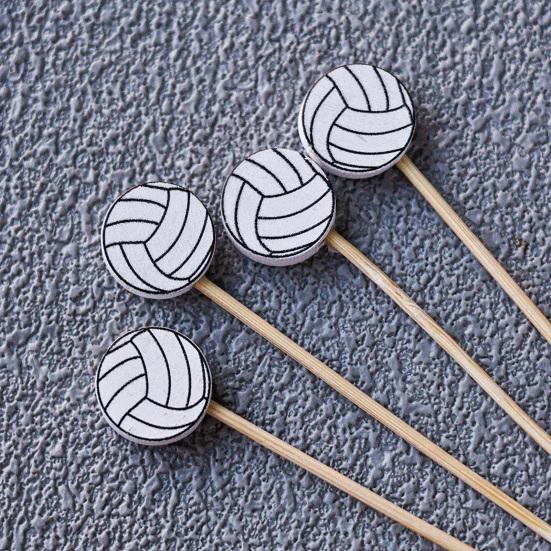 100PCS Disposable Cocktail Picks, Sport Themed Football Baseball Rugby Top Decor, Durable Bamboo Sharp Tip Picks, for Snacks Desserts Party Use