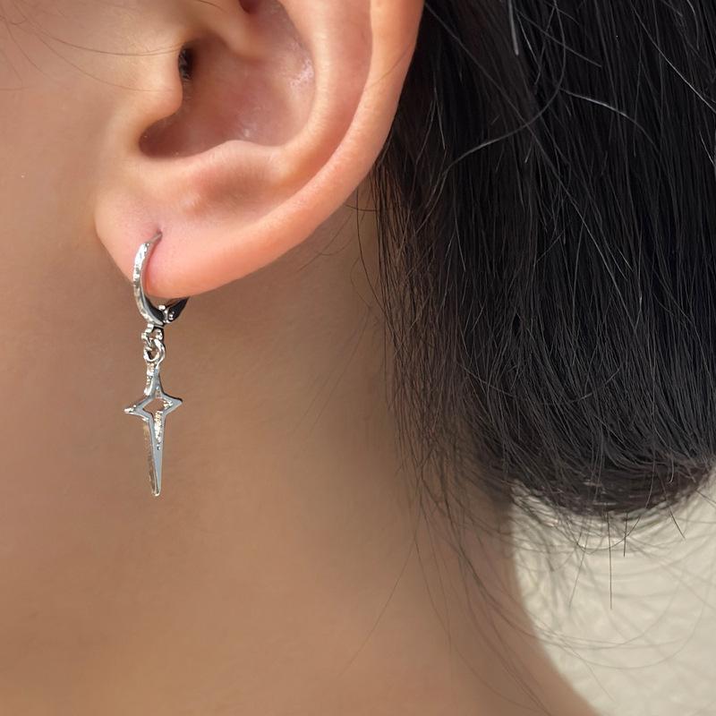 . Simple Cross Star Asymmetry Light Luxury Temperament High-End Design Ear Buckle Women