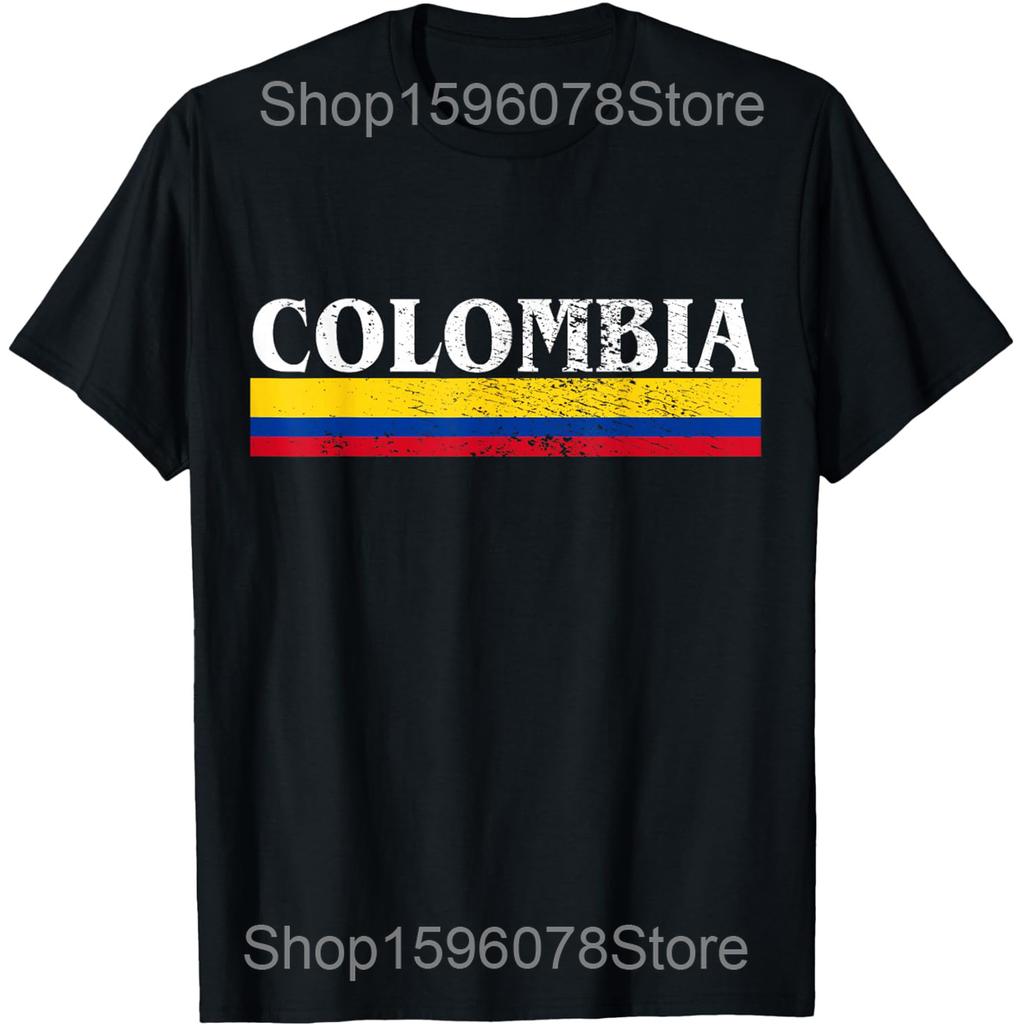 Funny Colombia Flag Heart Colombian Pride T Shirts Men Pure Cotton Humor Streetwear Tee Shirt Short Sleeve Unisex Loose Clothing