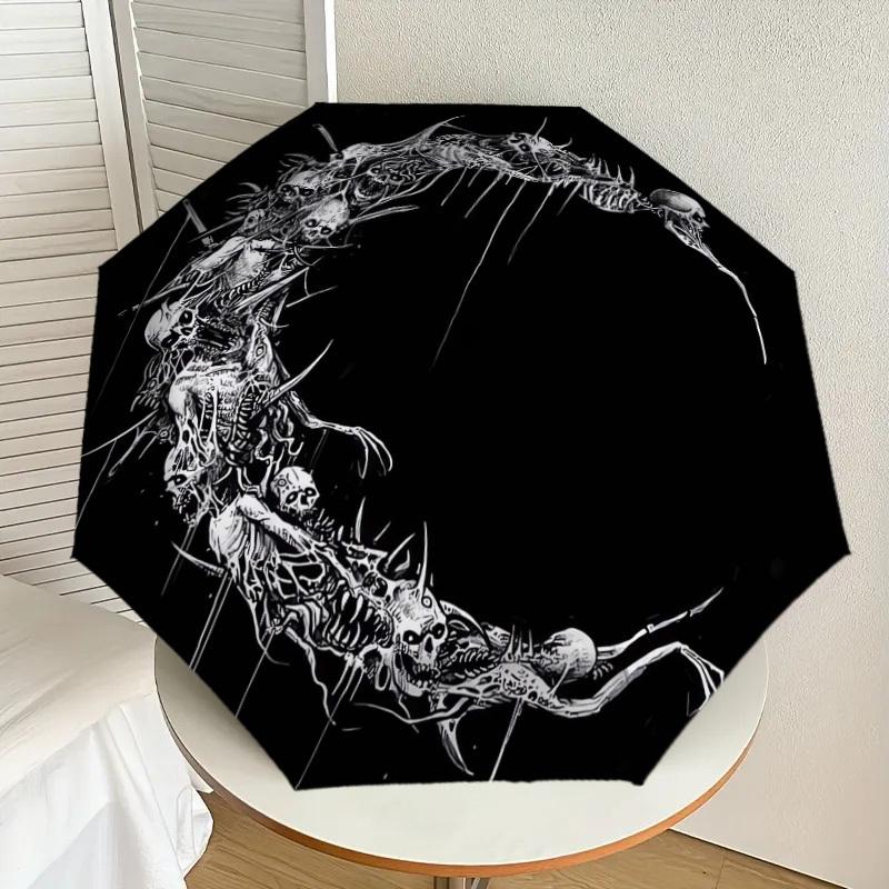 1pc Skulls and Skeletons: A Spine-Chilling Design Umbrella with Plastic Handle,Suitable for All Seasons Home Travel Outdoor UmbrellaDD1513