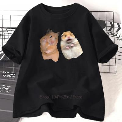 Koszulka z grafiką chomika Damska Unisex Codzienna Moda Śmieszne Memy Krótki Rękaw Topy Letnie Vintage Oversize Koszulki z Okrągłym Dekoltem