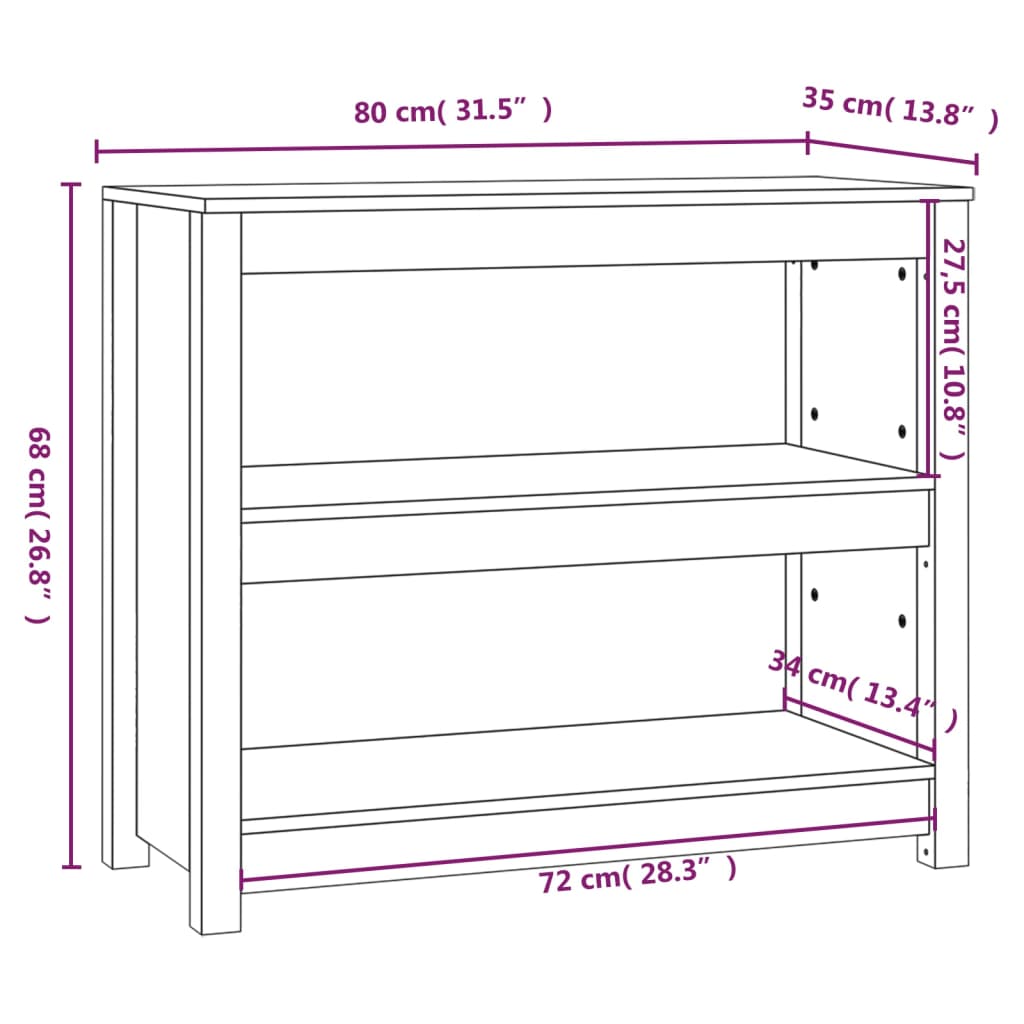 Bookshelf Gray 80 x 35 x 68 cm Solid Pine Wood