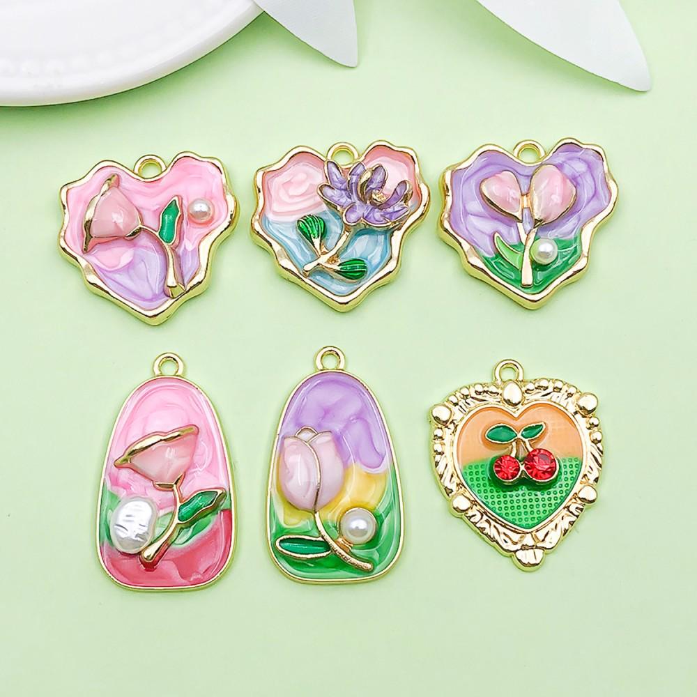 Heart & Flower Pendant Charms: Mixed 6 Colors Oil Drip Alloy for DIY Jewelry