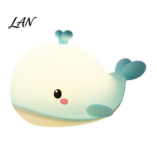 Portable Animal Night Light Cute Whale Silicone Touch Light, USB Rechargeable Bedside Lamp with Charging 3 Brightness & Remote Control, 30 Min