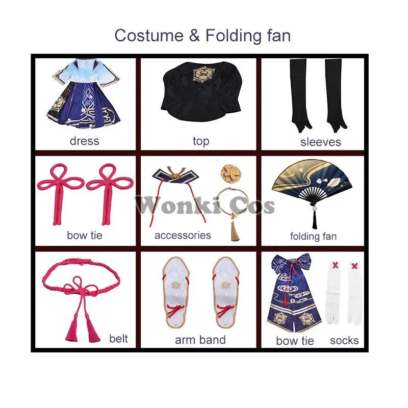 Kamisato Ayaka Cosplay Costume Wig Impact Ayaka Cosplay Dress Folding Fan Ayaka Shoes Full Set