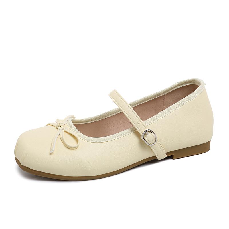 Fashion A new style of French flat-bottomed bow shallow-mouthed single shoes for women, paired with a skirt and a one-strap Marizanne