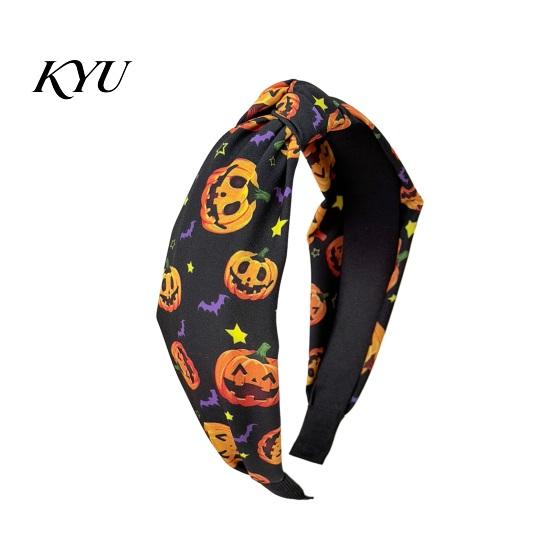 Non Slip Hair Hoop for Girls Halloween Headbands Women Girls, Wide Knotted Headband with Witch Spider Web Ghost Pumpkin, Accessories Party Cosplay,