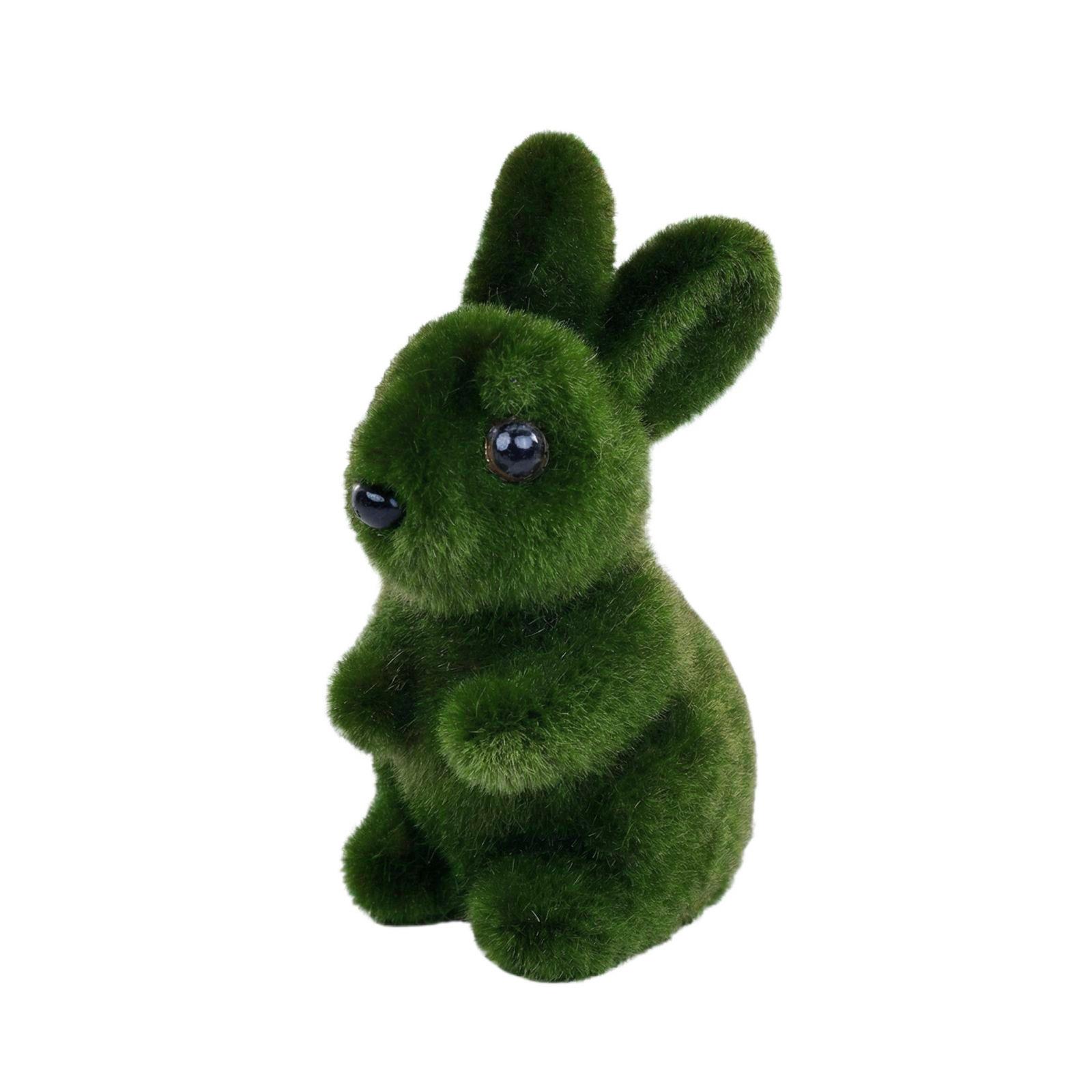 

Fuzzy Rabbit Figurine Decorative Plush Animal Ornament Realistic Texture for Home Office Desk Shelf Display one size зелений