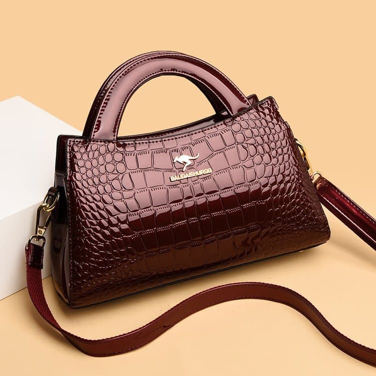 Crocodile pattern glossy handbag women's shoulder messenger bag