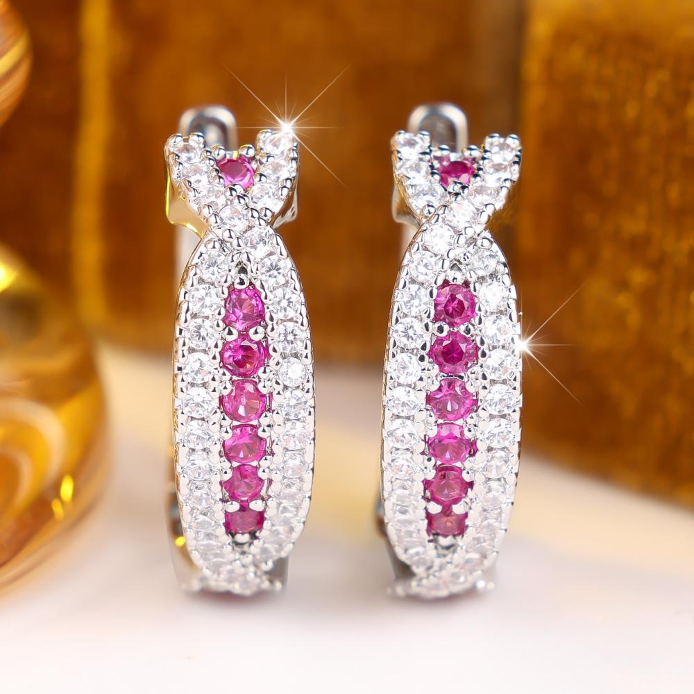 Brilliant Four Color Option Zircon Cross Twisted Hoop Earrings for Women Daily Wear and Party