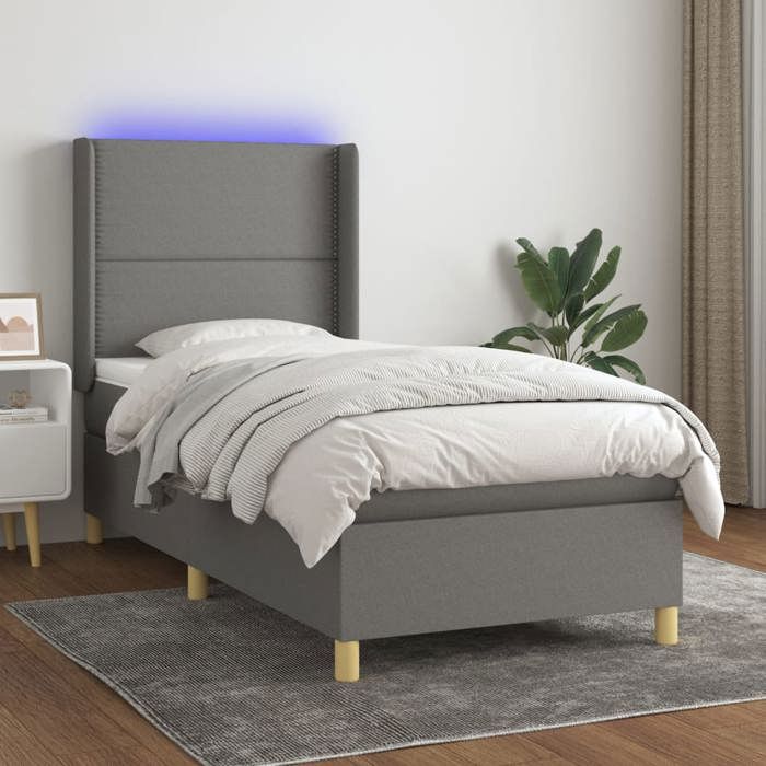 VidaXL Slat Bed Base with Mattress and LED, Upholstered Bed, Single Bed, Adult Bed for Interior Bedroom, 3138750