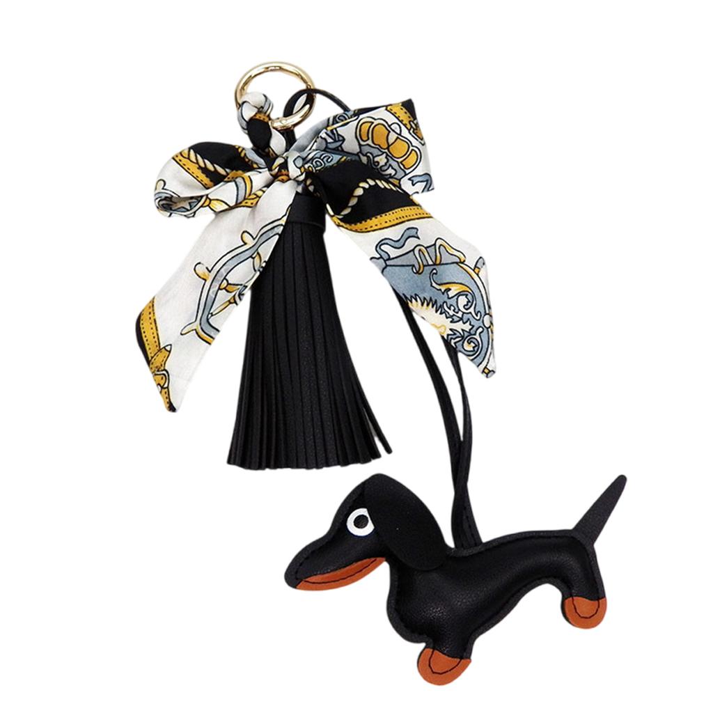 Stylish Dachshund Pendant with Soft Leather Tassels Bowknot Key Holder Fashion Charm Perfect for Bags or Car Decoration