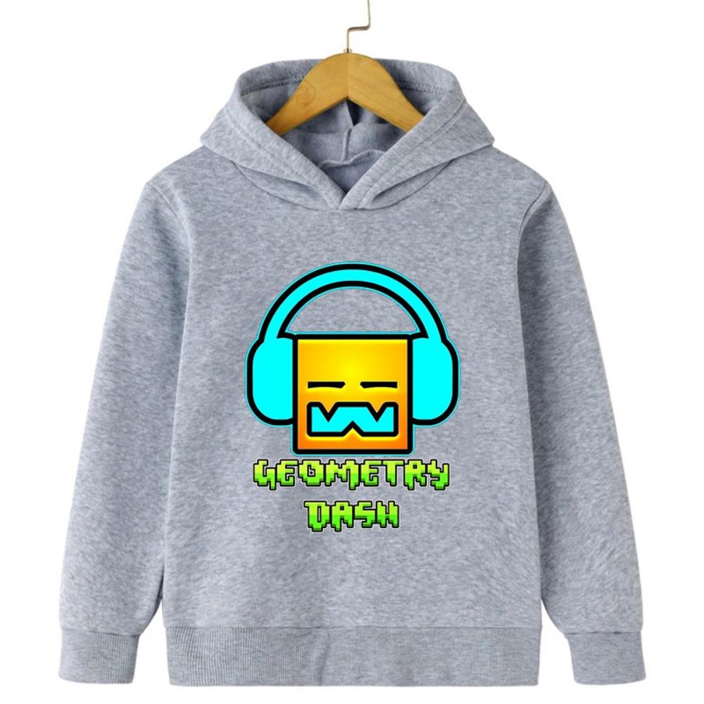 קפוצון Geometry Dash לילדים, שרוול ארוך, סווטשירט, מעילי סתיו לבנות, חולצות מצוירות מצחיקות, סווטשירטים לבנים, ביגוד לילדים