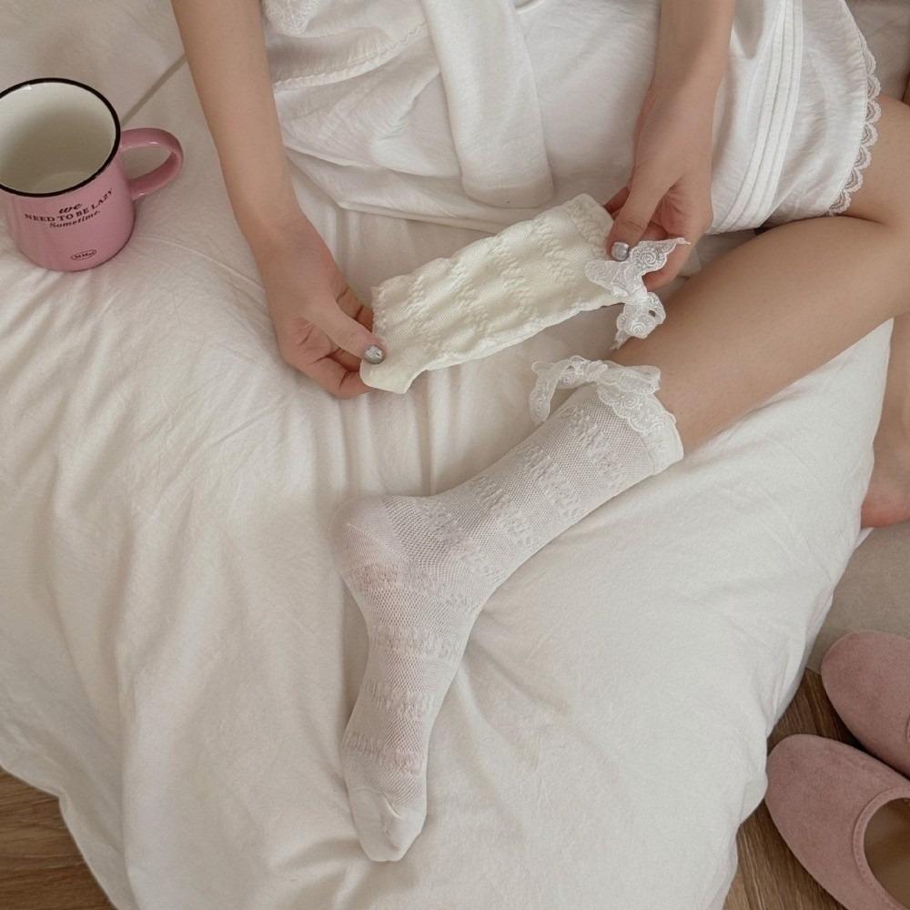 3Pairs Thin Lace Bow Socks Ins Style Sweet Socks Women Cute Mid Tube Socks  Lady