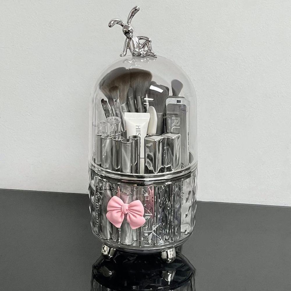 

Rotatable Cosmetics Storage Box with Cover Compartment Dressing Table Shelf Jewelry прозорий