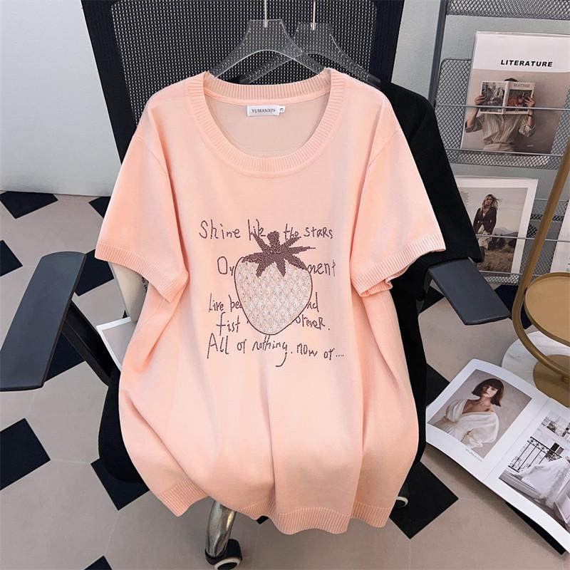 Plus Size Women s Ice Silk Knit Slimming T-Shirt - Short Sleeve Summer Top 2XL чёрный