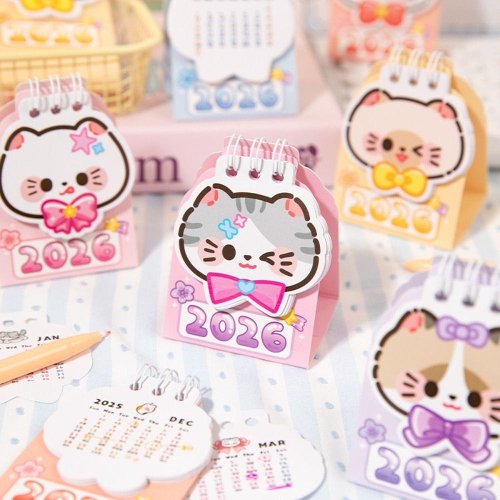 Cartoon Cat 2026 Desk Calendar Mini Schedule Planner Calendar Ornaments  Office Desk Accessories