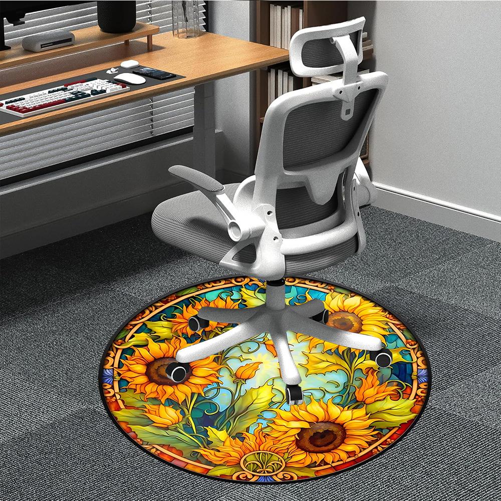 

1pc Sunflower Stained Glass Chair Carpet for Office Non-Slip, Machine Washable Rug for Office - Holiday DecorMachine Made yy251029010 80cm by 80cm