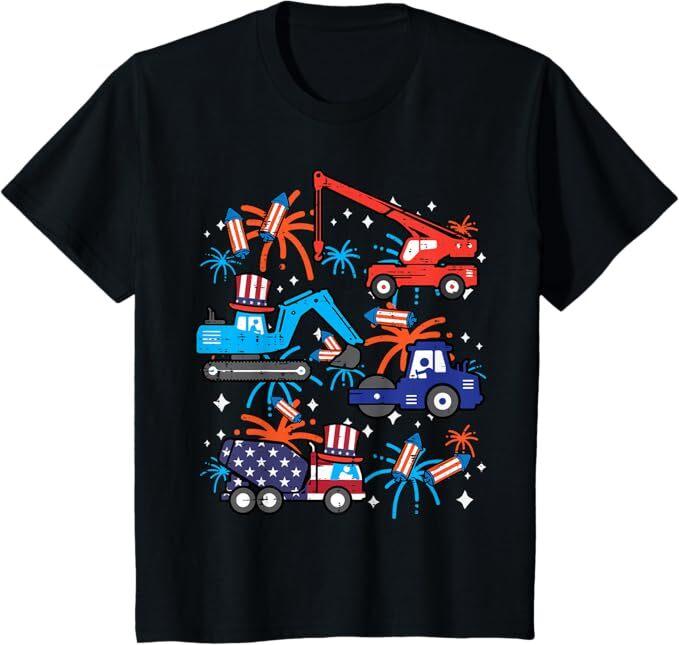 

Kids 4th July Construction Trucks Vehicle Patriot Boy Kid Toddler T-Shirt 3XL