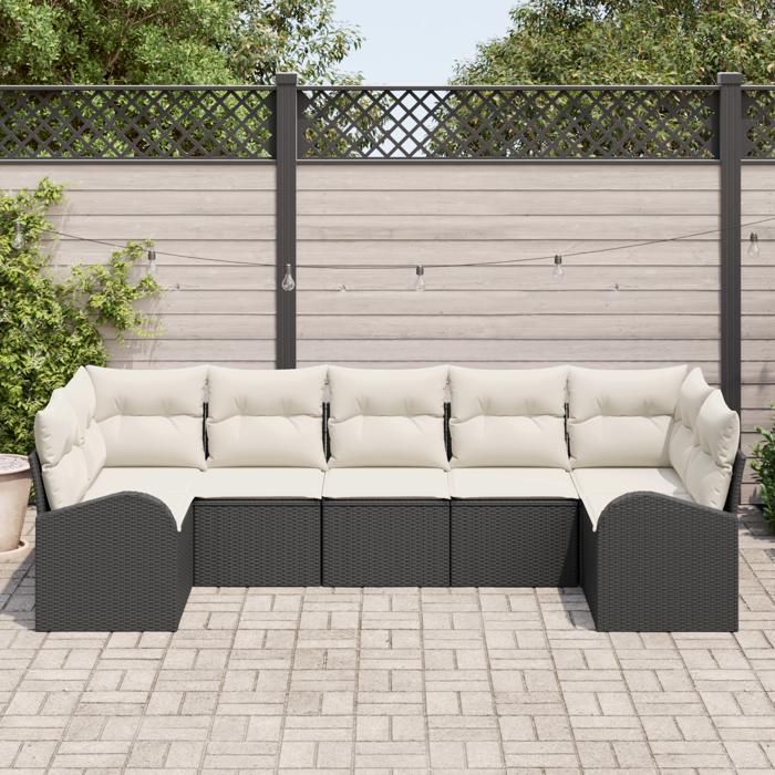 VidaXL Ensemble de canapé de jardin 7 pièces avec coussins en poly rattan noir 3346187