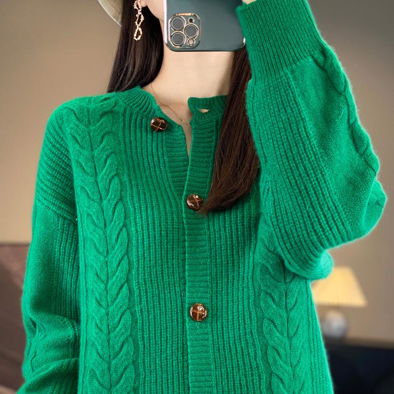 2025 Stylish Women's Retro Pure Wool Knit Cardigan - Slimming Casual Loose Long Sleeve Autumn Winter Sweater