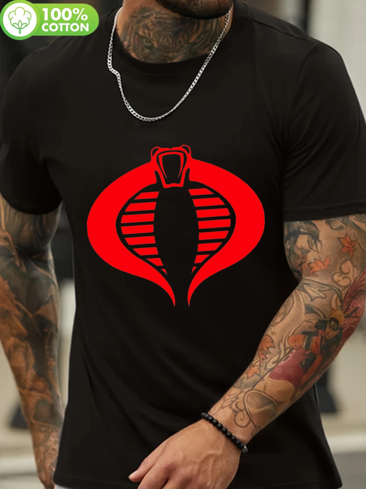 

King Cobra 180GSM Cotton T-shirt - Black Casual Short Sleeve Tee with Bold Red & White Cobra Graphic Print S