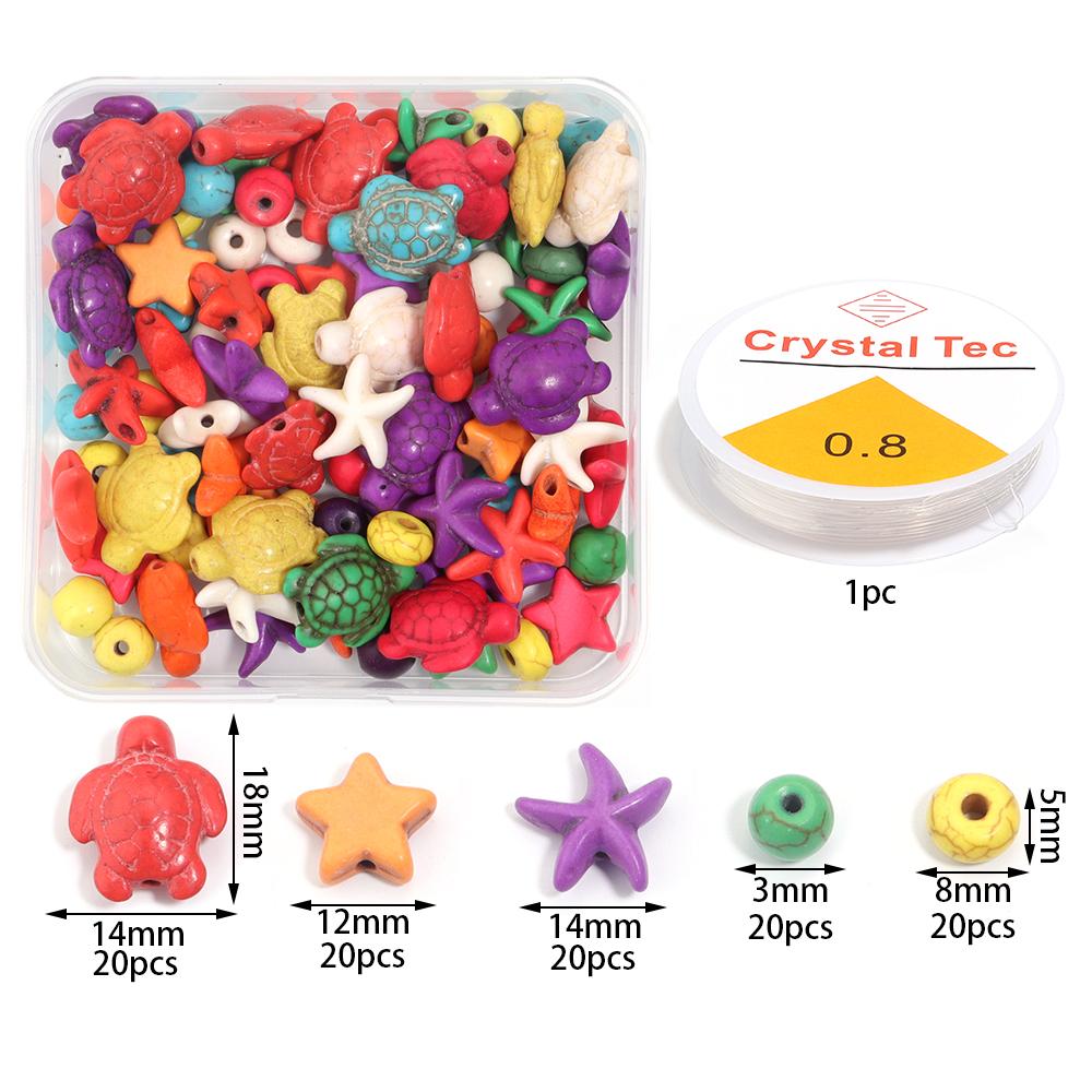 1 Box 100Pcs Turtle Starfish Beads White Blue Turquoise Charm Beads for Jewelry Making DIY Bracelets Accessories Bead Set