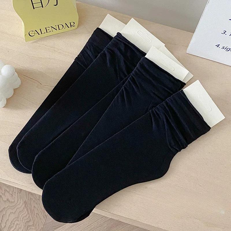

INS Women Girls Summer Thin Long Socks Ice Velvet Soft Breathable Pile of Socks Solid Black White Beige Harajuku High Tube Socks One Size