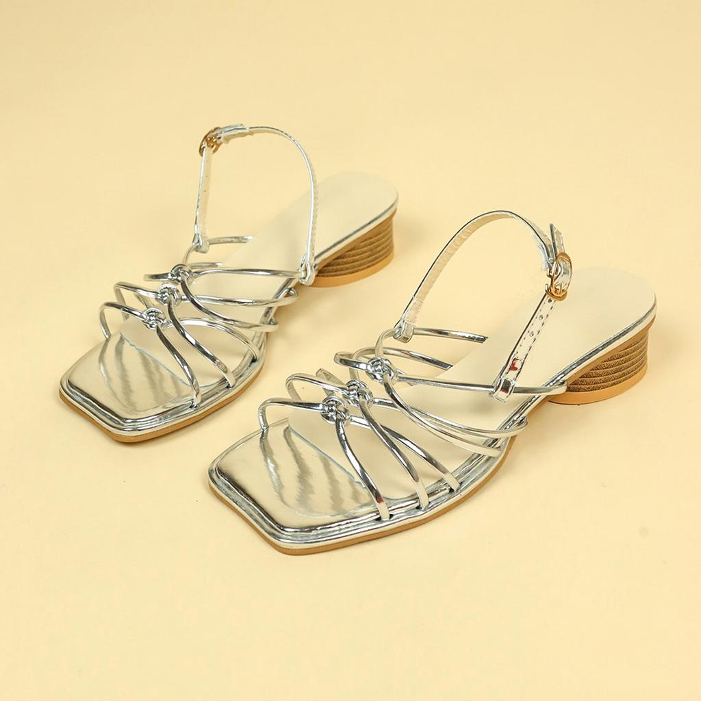Fashion Sexy Cross Thin Strap Roman Style Thick Heel Sandals for Women 2025 Summer Advanced Solid Color Square Toe Open Toe Sandals