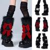Plush Furry Leg Warmers Socks for Women Girls Sweet Bowknot Star Winter Boot Toppers Leg Covers for Christmas Festivals