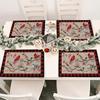 1-Pack Vintage Bird Branch Plaid Linen Placemats,Christmas Farmhouse Holiday Party Decor, Red Buffalo Plaid Design