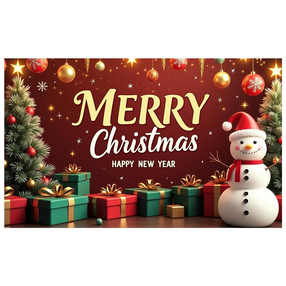 Merry Christmas Banner Gift Box Ornament Christmas Banner Happy New Year Banner Colorful Bauble For New Year Celebration Indoor