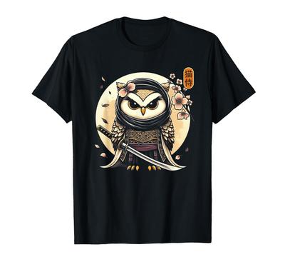 Japanisches Samurai Ninja Eulen Tattoo Japanische Niedliche Kunst T-Shirt