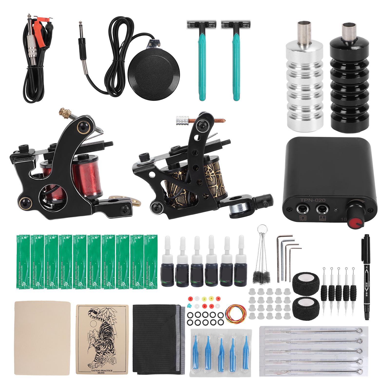 

Комплект для двух катушек для татуировки Блок питания для тату-машинки Чернила для тату-практики Полный комплект Liner Shader EU Plug чёрный