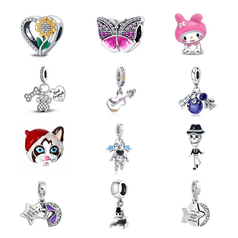 New European Sunflower Dog Bone Paw Beads Fit Original Panodra 925 Sterling Silver Charm Bracelet For Women Jewelry Making